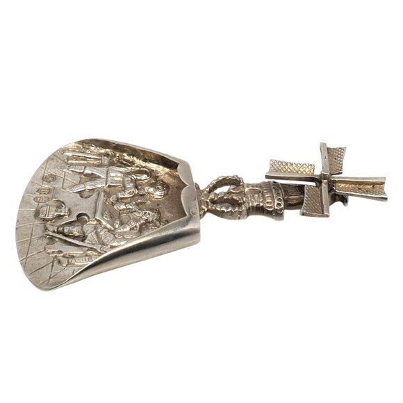 Dutch Sterling Silver Tavern Scene Windmill Shovel Spoon #22670 - Picture 4 of 9